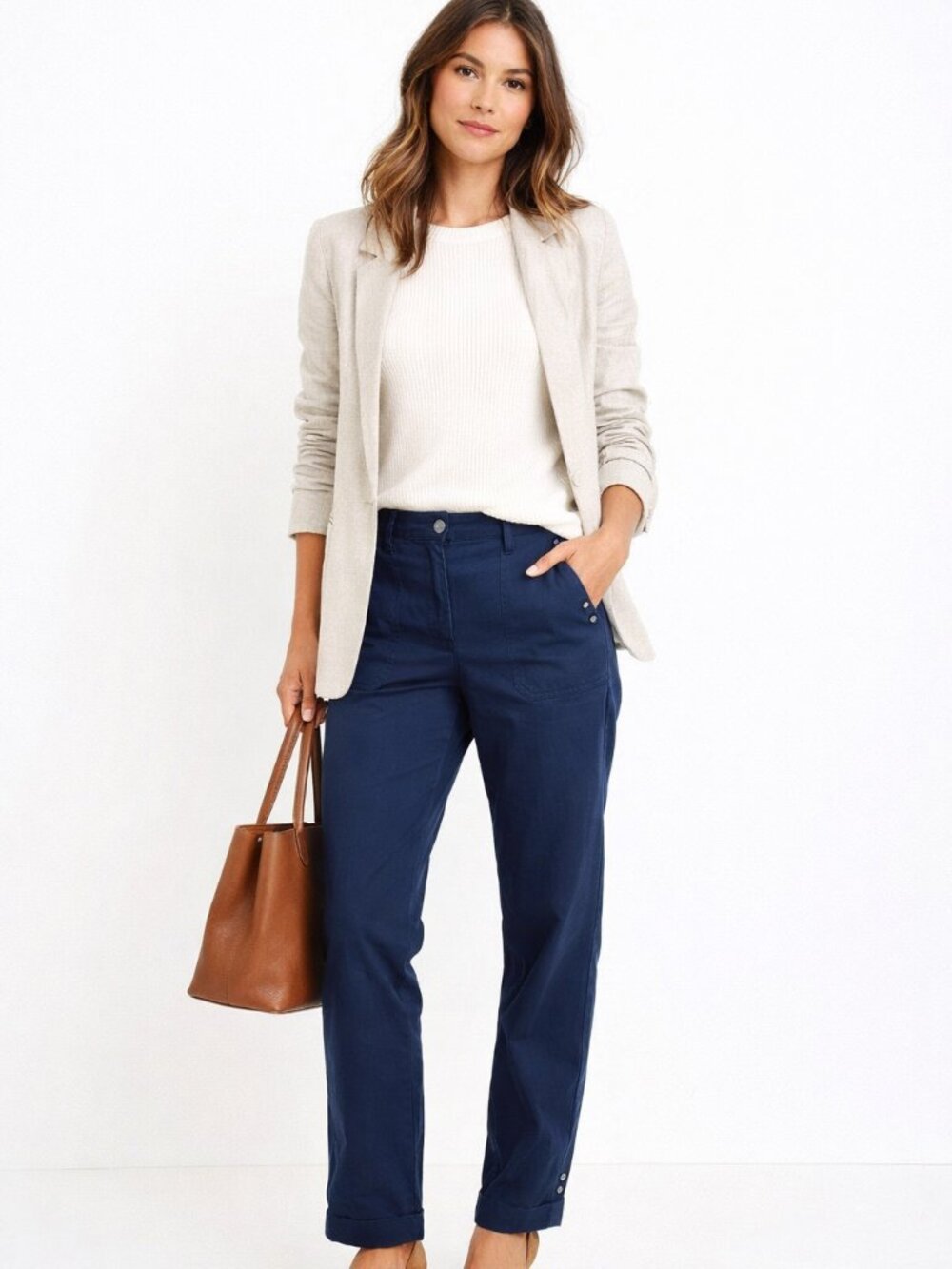 Chico’s Women Ankle Pants Navy Blue · Zipper Snap Front Pockets · Size XS 4‑5